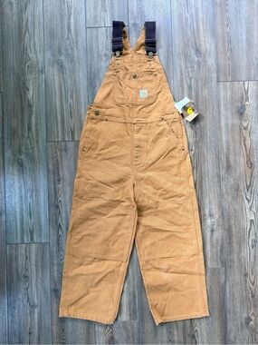 Kids Carhartt Tan Canvas Overalls with Dark Tan Details